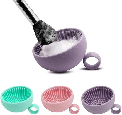 Silicone Scrubber Ball Cleaning Bowl – Multi-Purpose Brush Cleaner for Makeup & Dishes – Cute Round Design – Soft Scrubbing Pad for Beauty Tools, Kitchenware – 8 Colors (Purple)