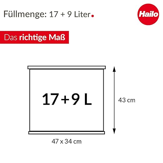 Hailo 0630-260 Oko Duo Plus L Kitchen Trash Can with 2.4 Gallon Bins, Rectangular Dual Compartment Recycling Step, Removable Inner Buckets with Soft-Close Lid Kitchen Trash Can, Black