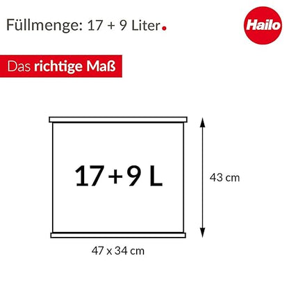 Hailo 0630-260 Oko Duo Plus L Kitchen Trash Can with 2.4 Gallon Bins, Rectangular Dual Compartment Recycling Step, Removable Inner Buckets with Soft-Close Lid Kitchen Trash Can, Black