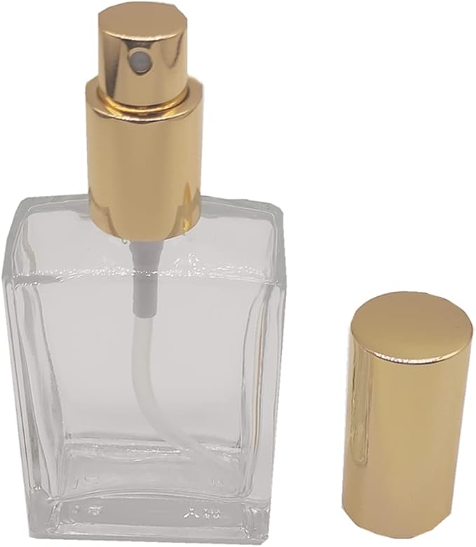 8PCS Square Glass Spray bottle,Small Refillable Container with Fine Mist srpayer,Perfume bottle (50ml, Clear+Gold)