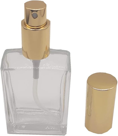 8PCS Square Glass Spray bottle,Small Refillable Container with Fine Mist srpayer,Perfume bottle (50ml, Clear+Gold)