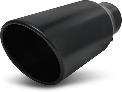 M-AUTO Universal Chrome Muffler Welded Muffler, 15" Overall Length Heavy Duty Stainless Steel Direct Fit Exhaust Muffler Assembly Roll and Angle Cut Tip, 5" Inlet 6" Outlet, Black