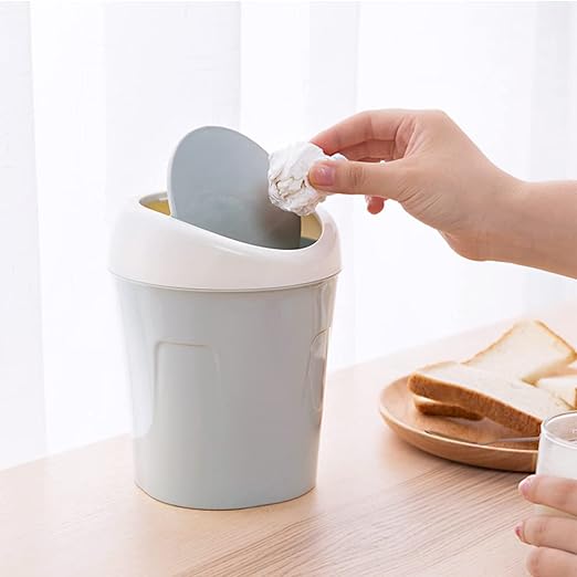 SITAKE 2 Pcs Plastic Mini Wastebasket Trash Can with 120 Trash Bags, Tiny Desktop Waste Garbage Bin with Swing Lid for Home, Office, Kitchen, Vanity Tabletop, Bedroom, Bathroom (Blue + Green)