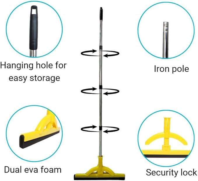 Excellent Heavy Duty Durable Floor 2-in-1 Squeegee with Telescopic Handle, Mop for Tile, Concrete, Marble, Household Water Broom with EVA Foam Blade, Mop for Garage, Patio, Shower
