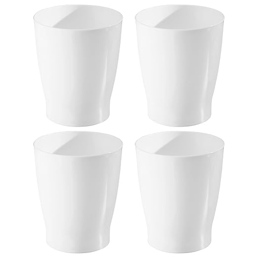 iDesign Small Round Plastic Trash Can - Ideal for Bathroom or Office, White, Set of 4, Made in USA