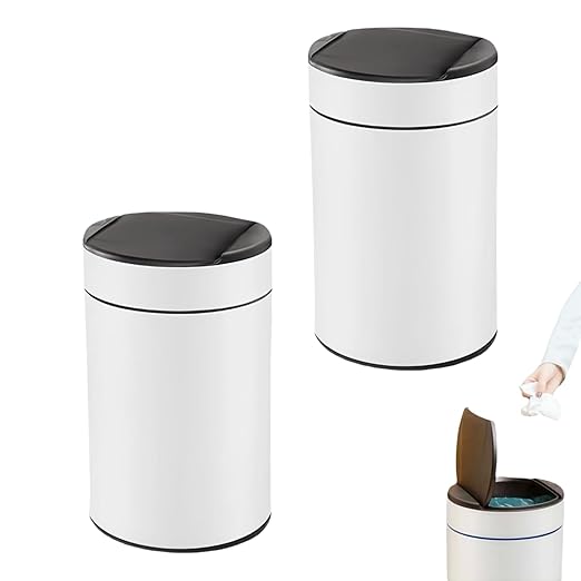 Garbage Can with Lid, Intelligent Sensor Opening and Closing, Small Garbage Can for Living Room, Bedroom, Kitchen and Bathroom (2, White)