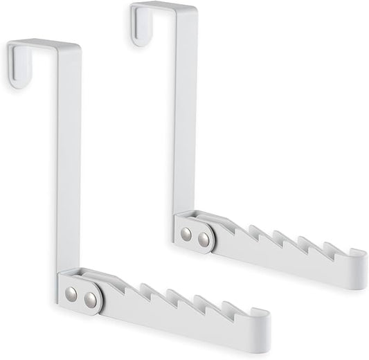 2 Pack Clothes Drying Rack, All Metal Over The Door Hooks, Thickness Adjustable, Collapsible, Space-Saving Hangers Organizer, Fit 1/2/5'' Doors (White)