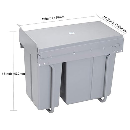 MYOYAY Double Pull Out Under Cabinet Trash Can with Lid 10L + 20L (8 Gallon) Kitchen Cabinet Garbage Can Sliding Out Under Counter Waste Bin, 30 Liters