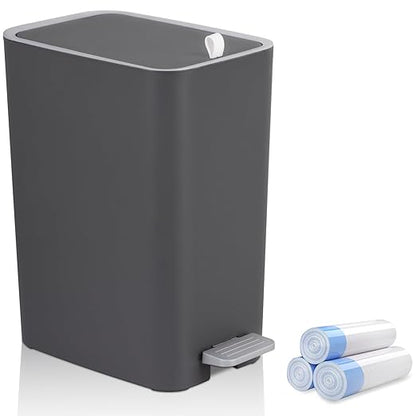rejomiik Small Bathroom Trash Can with Lid, 3.2 Gallon Step Garbage Can with Handle, Slim Mini Wastebasket Bin for Bedroom, Office, Dorm, Dark Gray