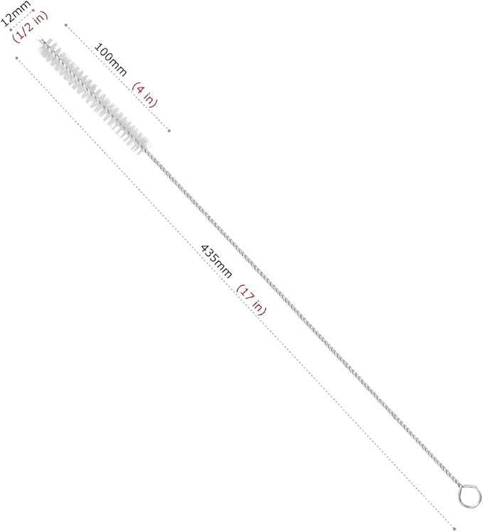 Drinking Straw Cleaning Brushes Set 17" Extra Long 1/2" Extra Wide Pipe Tube Cleaner Nylon Bristles Stainless Steel Handle - 17" x 1/2" (12 mm) - Set of 8