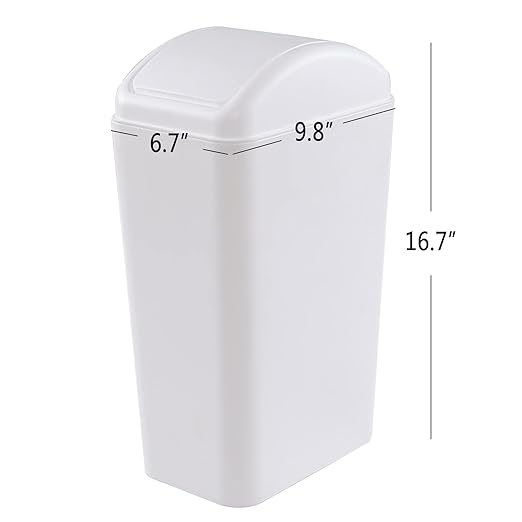 Plastic Waste Bin with Swing Lid, 14 Liter Garbage Can, 1 Pack (White)