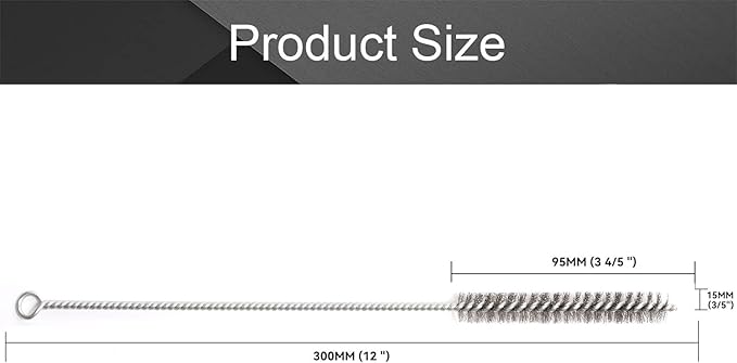 12 Inch Pipe Cleaning Brush Set with Stainless Steel Bristles, Steel Wire Tube Brush Kit for Auto Parts Polishing, Machining, Bottles, Tubes, Etc.（15mm-10pcs）