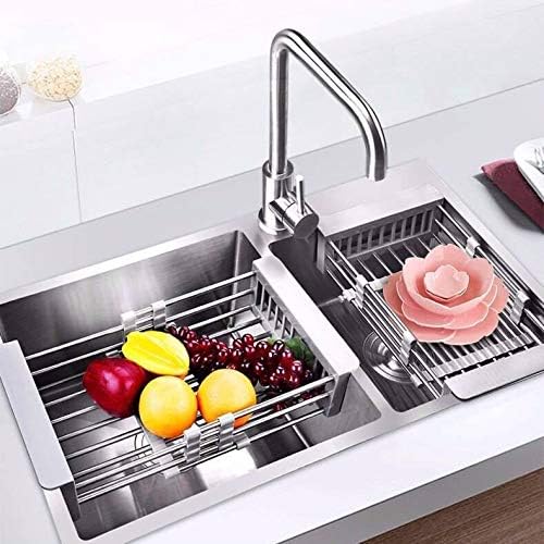 Sink Dish Drying Rack, Stainless Steel Drainer for 12.5"-20.5" Sinks, Kitchen Countertop Organizer for Dishes, Vegetables, and Fruits (Grey & Large Size)