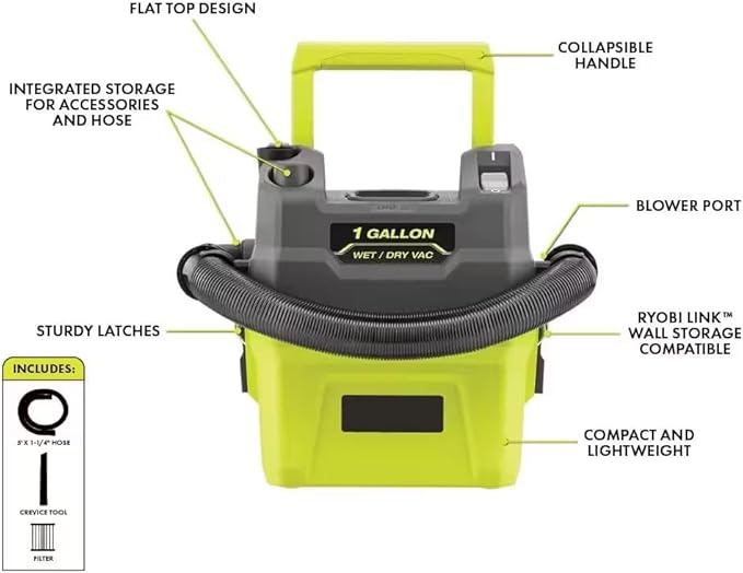 RYOBI ONEAND 18V Cordless 1 GAL. Wet/Dry Vacuum Tool ONLY PCL733B