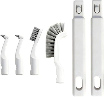 Hard Bristle Crevice Cleaning Brush Set with 4Pcs Brush Heads & 2Pcs Handles, Multifunctional Grout Brush Tools for Kitchen, Bathroom, Sink, Corner, Mug, Blender, and Hard-to-Reach Areas