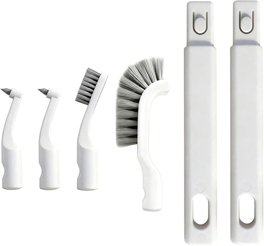 Hard Bristle Crevice Cleaning Brush Set with 4Pcs Brush Heads & 2Pcs Handles, Multifunctional Grout Brush Tools for Kitchen, Bathroom, Sink, Corner, Mug, Blender, and Hard-to-Reach Areas