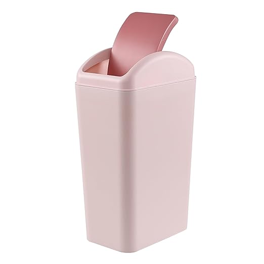 12 L Slim Garbage Can, Small Plastic Trash Can with Swing Lid, 1 Pack (Pink)