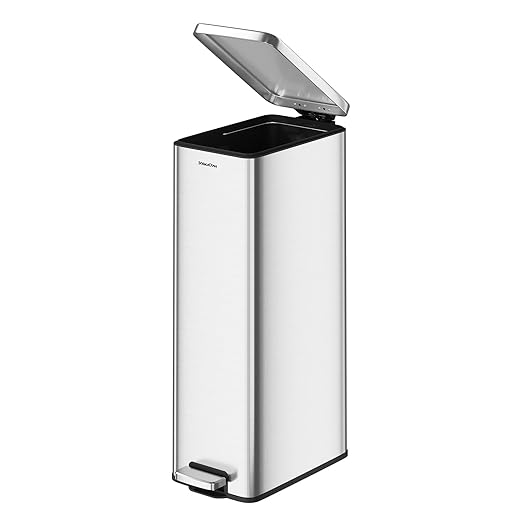 Slim Kitchen Trash Can with Lid, 8.1 Gallon Stainless Steel Space-Saving Garbage Can-Step Pedal Wastebasket Slim Garbage Can for Office, Bedroom, Living Room