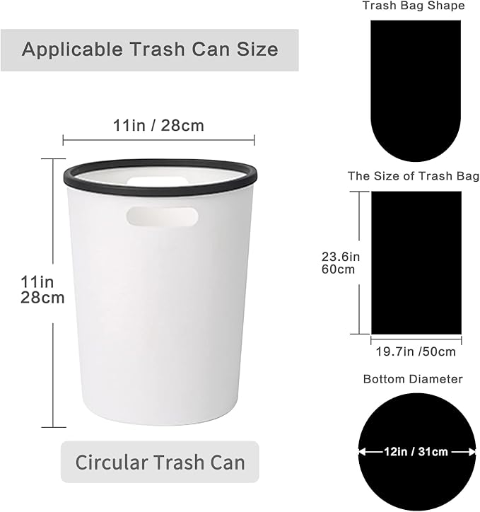 Toplive Trash Bag Garbage Bag Trash Bags Wastebasket Bin Liners for Home Bathroom Bedroom Kitchen Office Trash Can (Black, 4 Gallon - 1.2Mil)