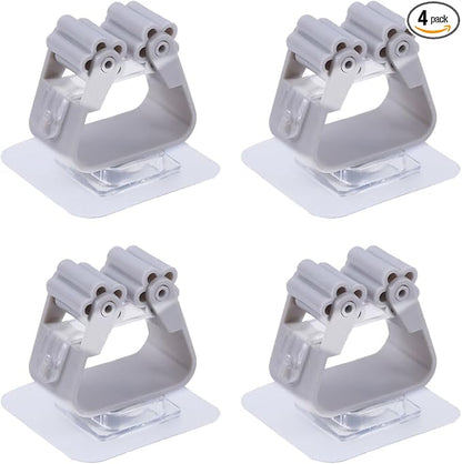 Broom and Mop Holder Clip 4 Pcs Mop Broom Wall Mounted Heavy Duty with Plastic Hooks Hanger No Drilling Mop Gripper for Home Bathroom Kitchen (Gray)