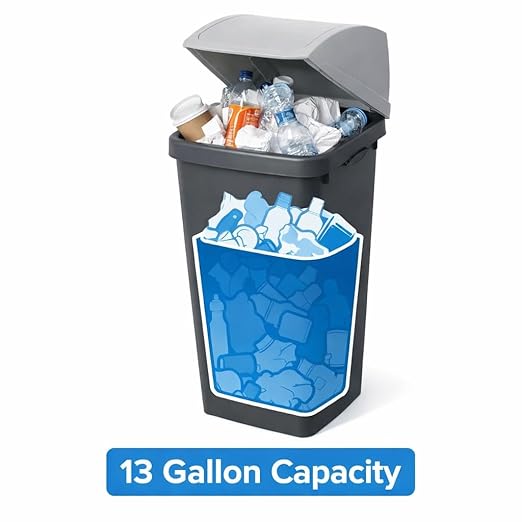 SKYREN 13 Gallon Kitchen Trash Can with Swing Top Lid, Plastic Garbage Bin for Home, Office, and Kitchen Waste, Large Capacity Wastebasket, Light Gray (12 Gallon)