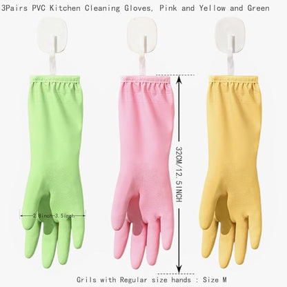Dishwashing gloves Medium rubber dish gloves for women cleaning 3 Pairs pvc Kitchen Cleaning Glove Reusable