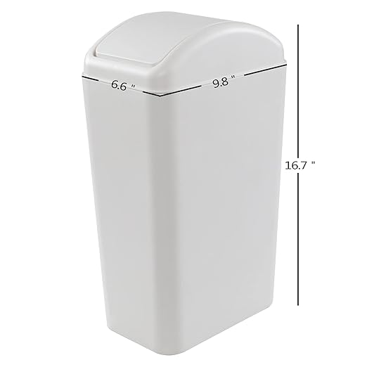 3.5 Gallons/14 Liter Small Trash Can, Plastic Swing Lid Garbage Bin，9.8" x 6.6" x 16.7"