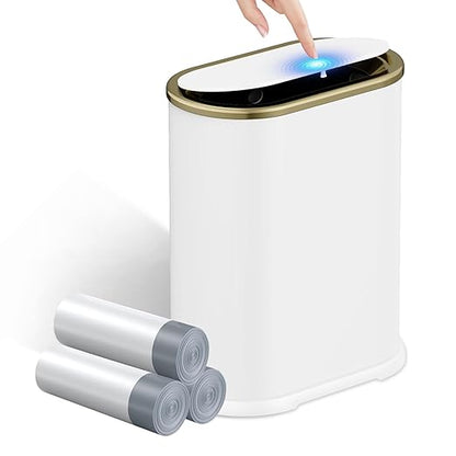 KSSKSS 1.8 Gallons Small White Bathroom Trash Can with Lid, Slim Bathroom Garbage Bin, Dog Proof Trash Can with Pop-Up Lid for Bedroom,Toile, White