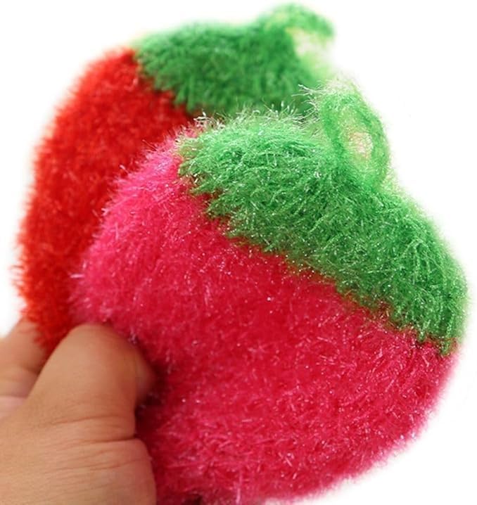 Strawberry Dish Scrubber Non Scratch Dish Washing Scrubbers Reusable Household Cleaning Kitchen Tools for Dishwashing Washing Dishes Cookware Tubs Sinks, Rose Red