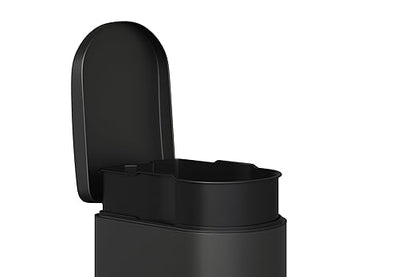 Garvee 1.6 gal / 6L Metal Bathroom Trash Can with Lid, Slim Waterproof Garbage Can for Bedroom, Small Step-on Trash Bin with Inner Bucket, Rear Handle, Soft Close Lid, Black