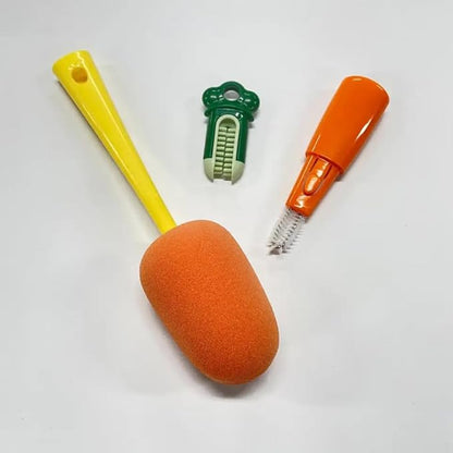 Bottle Cleaning Brush Long Handle Bottle Brush 3 in 1 Detachable Multifunctional Sponge Bottle Brush with Nipple Cleaning Brush and Bottle Gap Cleaner Brush (Gifted Colour)