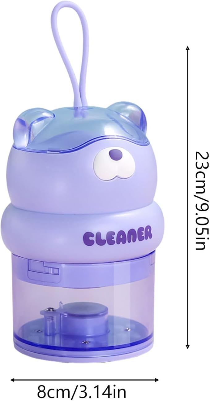 Portable Desktop Eraser Vacuum | Cute Bear Design, USB Mini Cleaner, 3.1in X 3.1in X 9in | Transparent Dust Cup, Large Capacity, Long Battery Life | Student Desk Cleaner for Eraser Shavings & Dust