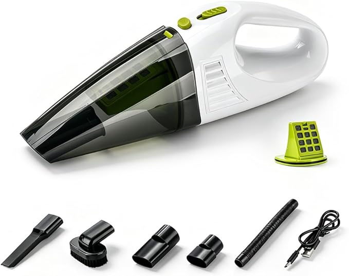 Handheld Vacuum 4500Pa Powerful Suction Car Vacuum Cleaner, Wet & Dry Use with Washable Filter, Portable Hand Vacuum with Anti-Backflow Dust Cup for Car Interior & Home Cleaning (White, Cordless)