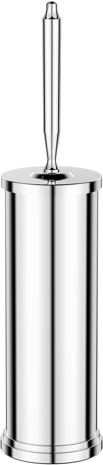 Premium 304 Stainless Steel Toilet Brush and Holder: Weighted Stable Base, Removable Inner Tube, Splash-Proof Design for 360° Thorough Cleaning & Space-Saving Storage,Chrome
