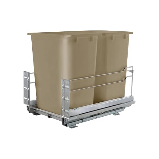 Rok Hardware Soft Closing Undermount Kitchen Cabinet Heavy Duty Pull Out Organizer Trash and Recycling Center with CHAMPAGNE Finish Dual 36 Quart Capacity Waste Recycle Bin Garbage Can ROKRECYCLE3CHAM