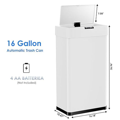 Sensor Trash Can, Touchless Motion Sensor Trash Bin, Smart Automatic Garbage Can with Soft-Close Lid, Bag Retainer Ring and Display Light,for Kitchen,Living Room Office (White, 16 Gal)