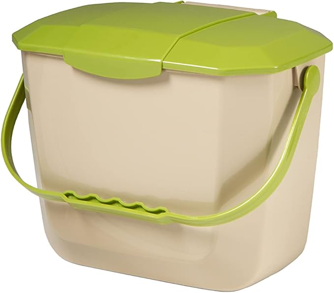 Nova Products Kitchen Compost Bin – 2 Gallon (8L) Countertop Food Waste Container | Ergonomic Handle | Beige Base with Avocado lid & Handle | Easy to Clean Design | Made from Durable HDPE