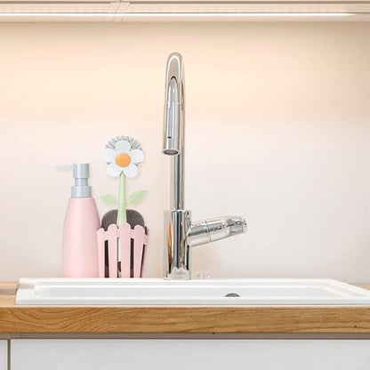 Vigar Florganic Kitchen Sink Caddy Set with Dish Soap Dispenser - Sponge Holder, Decorative Flower Dish Brush & Sponge, Kitchen Sink Organizer, Brush Holder and Soap Caddy for Countertop - Pink