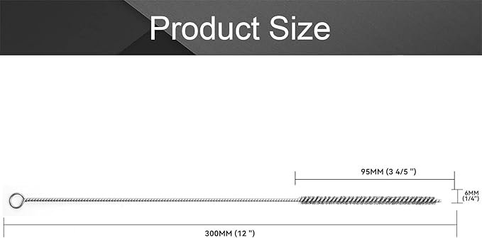 12 Inch Pipe Cleaning Brush Set with Stainless Steel Bristles, Steel Wire Tube Brush Kit for Auto Parts Polishing, Machining, Bottles, Tubes, Etc.（6mm-20pcs）