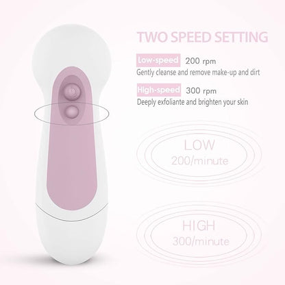 Waterproof Facial Cleansing Spin Brush Set with 5 Exfoliating Brush Heads - Electric Face Scrubber Cleanser Brush by CLSEVXY - Face Brush for Gentle Exfoliation and Deep Scrubbing