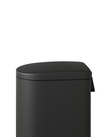 Garvee 1.6 gal / 6L Metal Bathroom Trash Can with Lid, Slim Waterproof Garbage Can for Bedroom, Small Step-on Trash Bin with Inner Bucket, Rear Handle, Soft Close Lid, Black