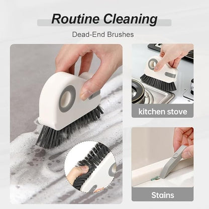 2 in 1 Groove Cleaning Brush, 2025 New Window Track Cleaning Tools, Multifunctional Bristle Crevice Brush with Hidden Scraper for Sliding Door Track Window Seal (Gray+Orange)