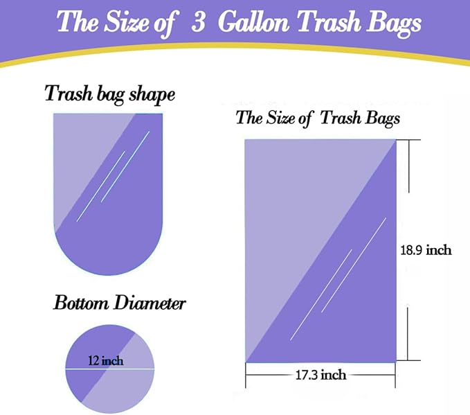 3 Gallon 120pcs Small black Trash Bags(Fit 3-3.2 Gal) Plastic Strong black Garbage Bags,Bathroom Trash Can Bin Liners,Waste Basket Liner,Fit 10-13 Liter, 2.6 Gallon,3 Gallon,3.2Gallon (3-Black120)