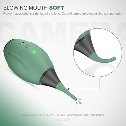 LENSGO Electric Air Blow,Camera Cleaning Kits with 4 Cleaning Heads for CMOS/Regular/Crevice Clean and Brush, 4.0kPa Dust Removal Type C Charge (Green)