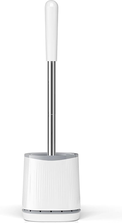TRENTI Toilet Brush, Toilet Brush and Holder Set, Bristles Toilet Bowl Brush Head with Ventilated Holder, Wall Mounted Compact Toilet Brush Set for Bathroom Deep Cleaning (1, White)