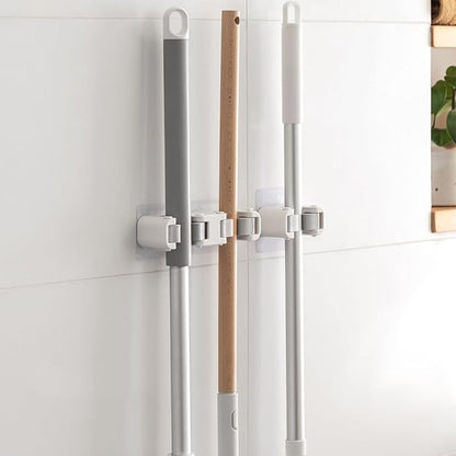 Broom Holder Wall Mount Mop and Command Broom Hanger Organizer Wall Mount Self Adhesive (Double clip)