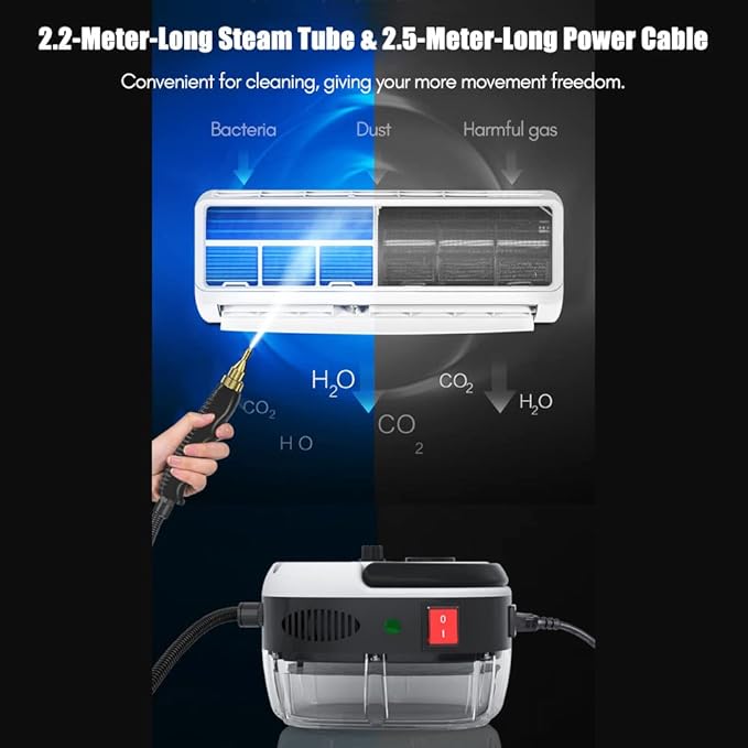 Portable Handheld Steam Cleaner, High Temperature Pressurized Steam Cleaning Machine with Brush Heads for Kitchen Furniture Bathroom Car, US Plug 110V (White)