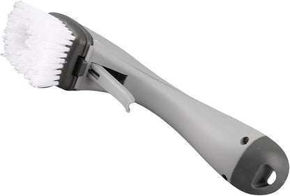Zerodis Brushes Long Handle Scrub Brush Soap Dispening Tool Suitable for Sinks Countertops Grout Lines Pan Dish Washing Pot Brush with Pot (Grey)