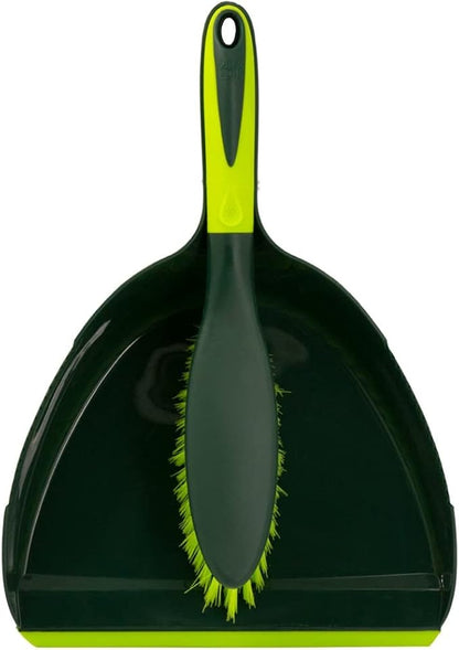 Pine-Sol Dustpan and Brush Set | Nesting Snap-On Design | Portable, Compact Dust Pan and Hand Broom for Cleaning with Rubber Grip Edge, Green