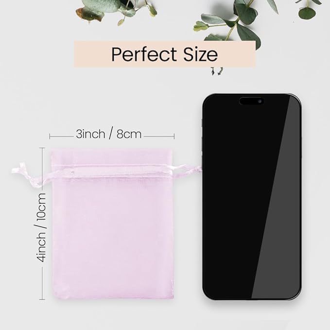 Meowoo 100PCS Organza Bags, 3x4in Small Mesh Bags Drawstring, Mesh Gift Bags Drawstring for Jewelry, Candy, Christmas, Sachets, Festivals, Bathroom Soaps, Makeup Organza, Wrapping Supplies(pink)